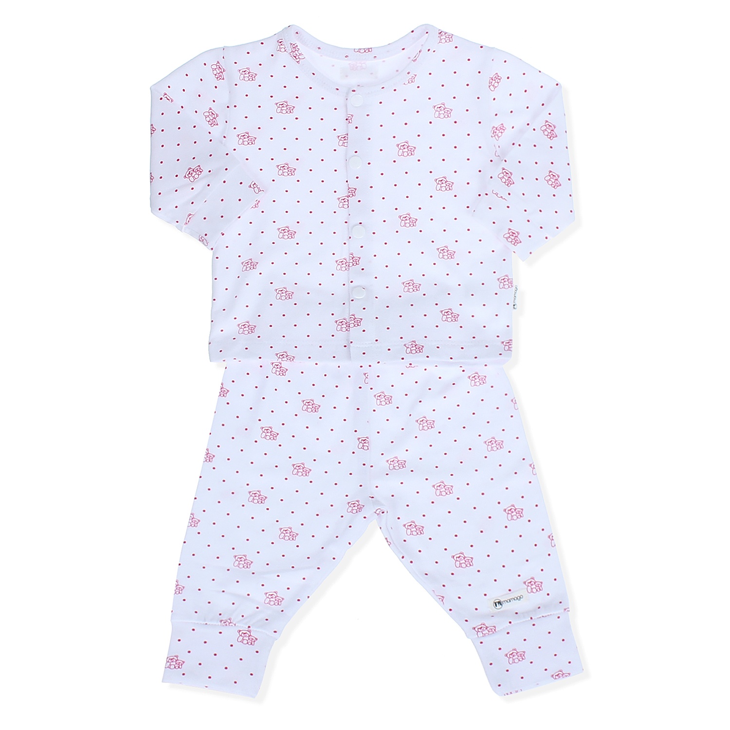 Quần áo sơ sinh cài giữa tay dài Mamago Trắng Hồng hình 1