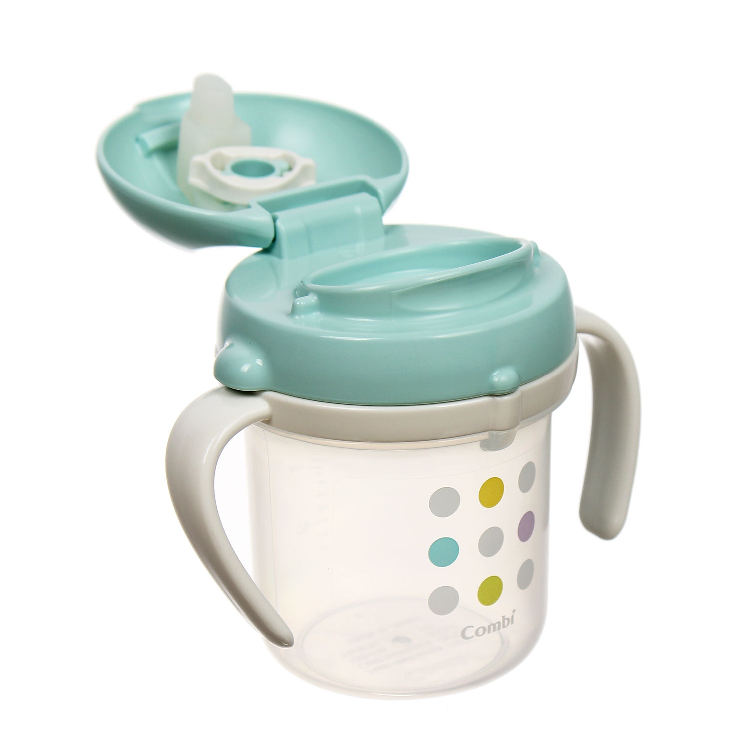 Bình tập uống nước chấm bi bước 3 xanh ngọc Combi Mug 13644 hình 3