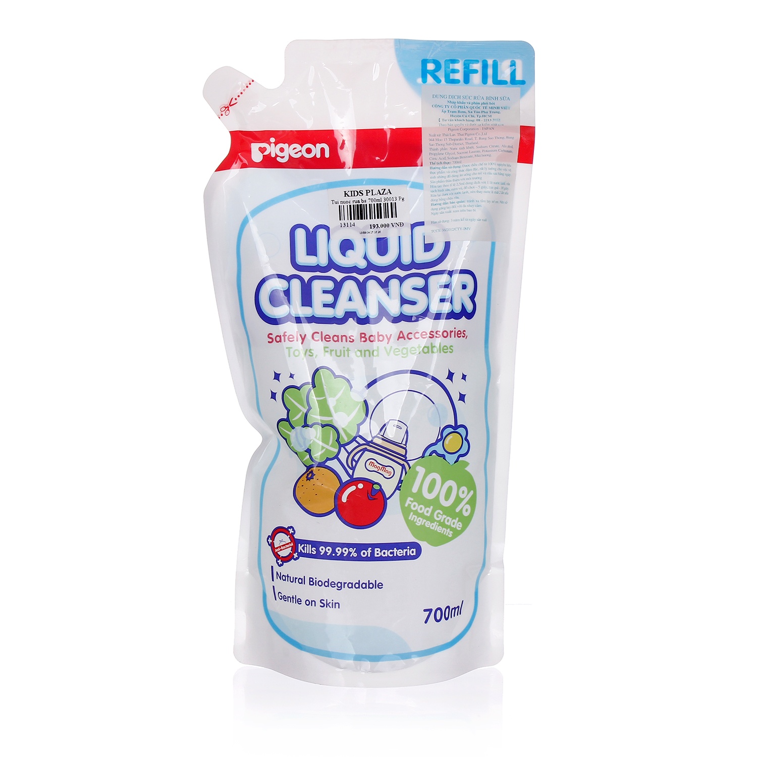 Dung dịch rửa bình sữa 700ml dạng túi Pigeon hình 1
