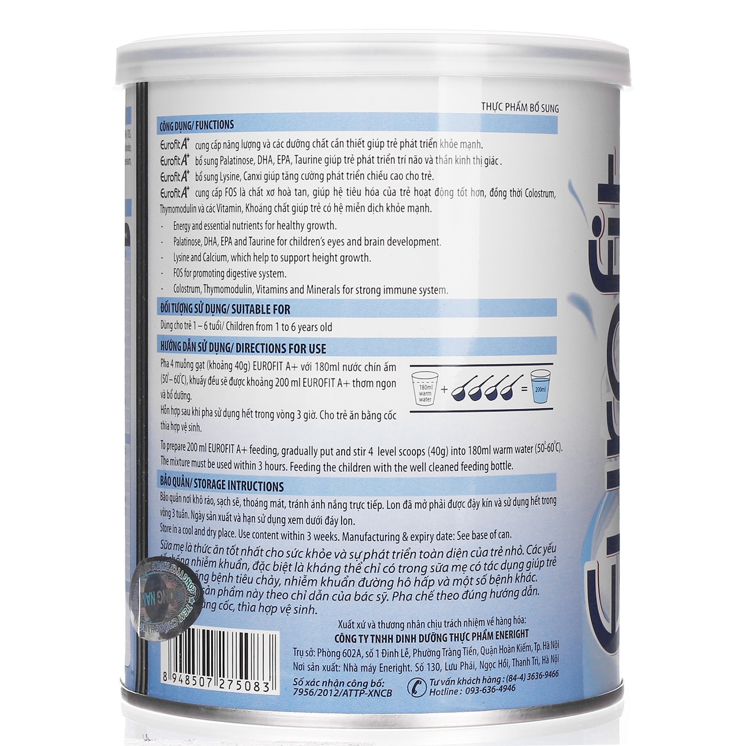 Sữa bột Eurofit A+ hộp 400g hình 5