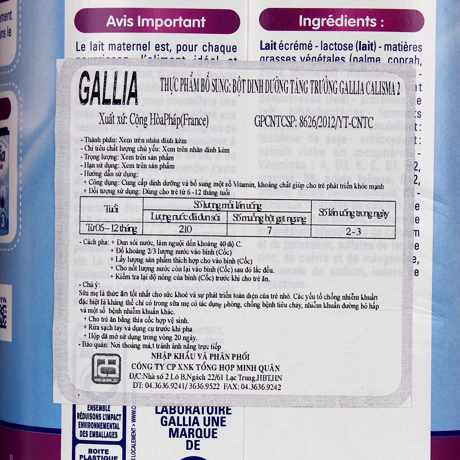 Sữa Gallia Calisma số 2 800gr hình 3