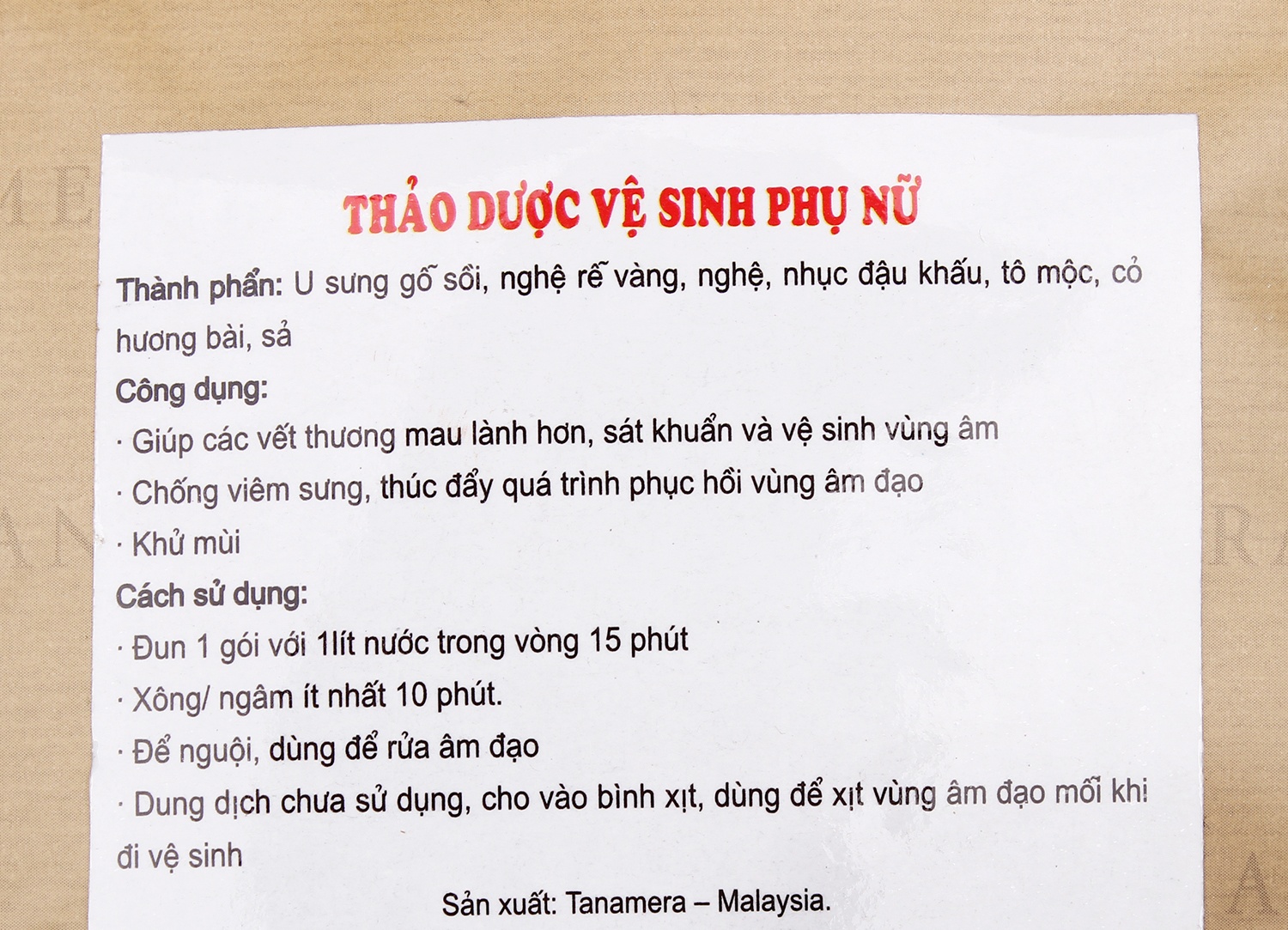 Thảo dược vệ sinh phụ nữ Tanamera TNM1-004 hình 1