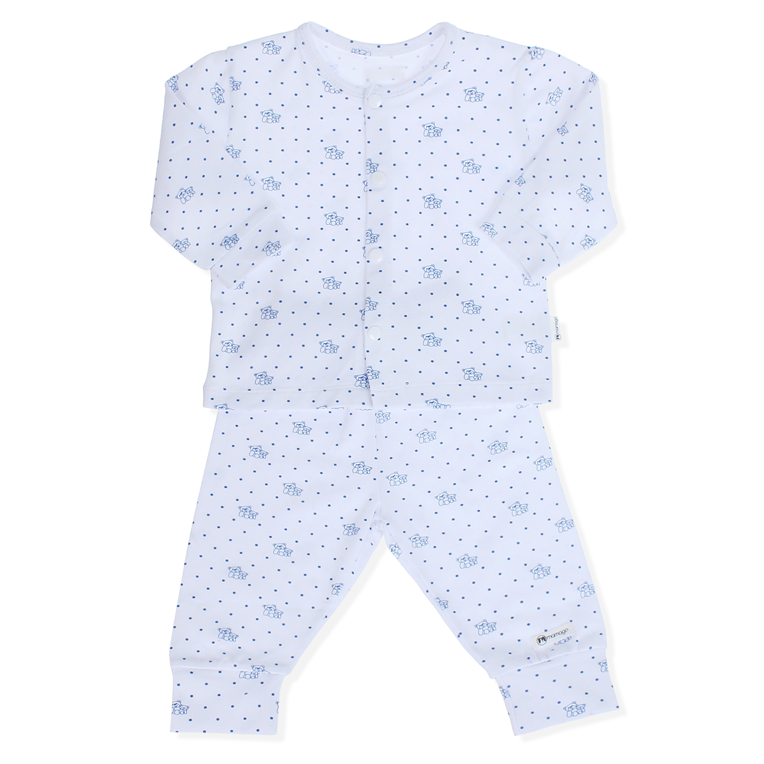Bộ quần áo cài giữa tay dài Mamago trắng xanh