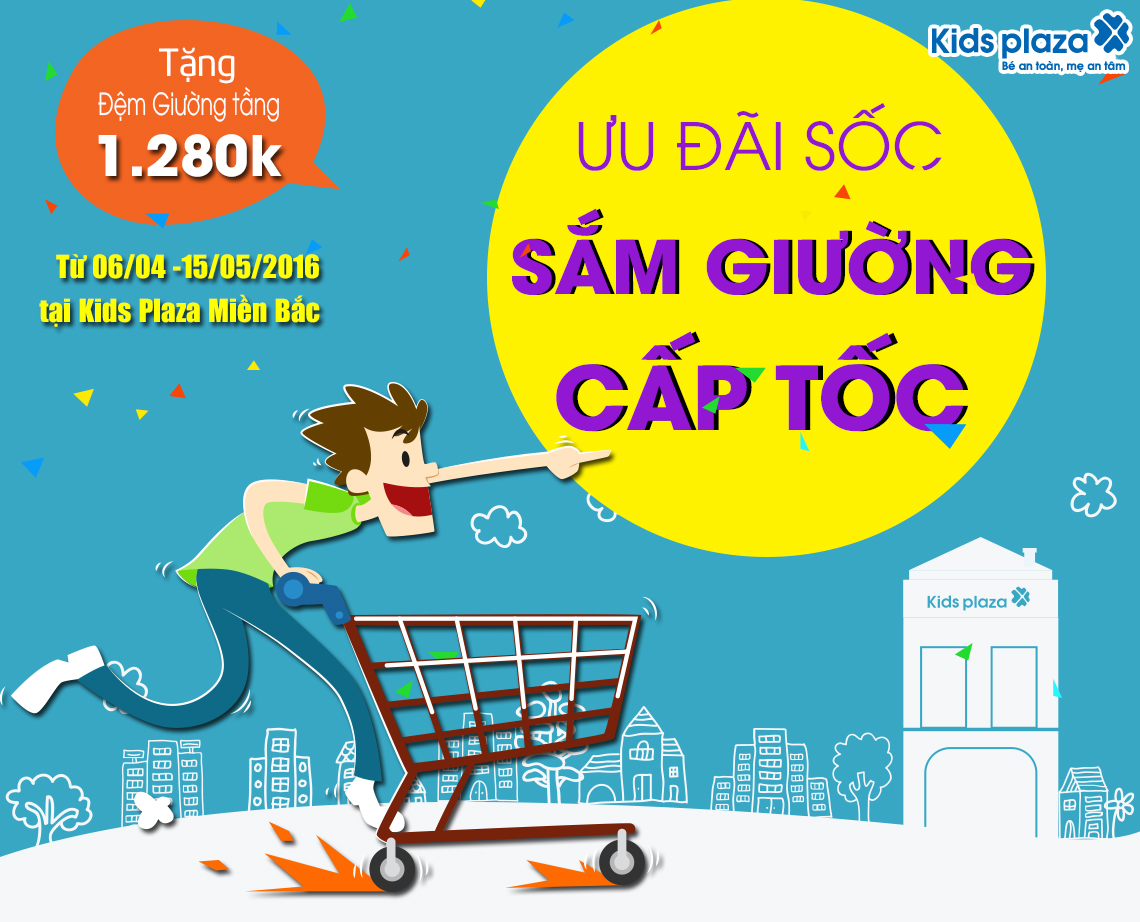 Tặng Đệm trị giá 1.280k khi mua giường tầng tại Kids Plaza khuyễn mãi giường tầng cho bé