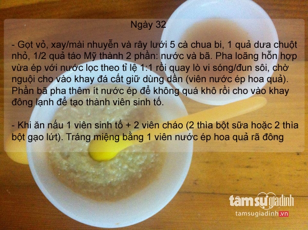 Thực đơn ăn dặm ngày 32