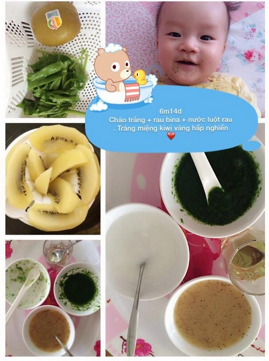 Chia sẻ thực đơn ăn dặm lý tưởng cho bé 6 tháng tuổi cháo trắng rau dền kiwi hấp