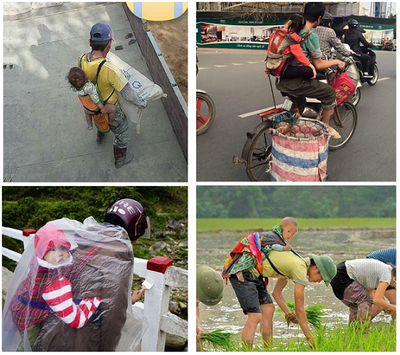 Rơi nước mắt khi nhìn hình ảnh những người cha vừa địu con trên lưng vừa kiếm sống