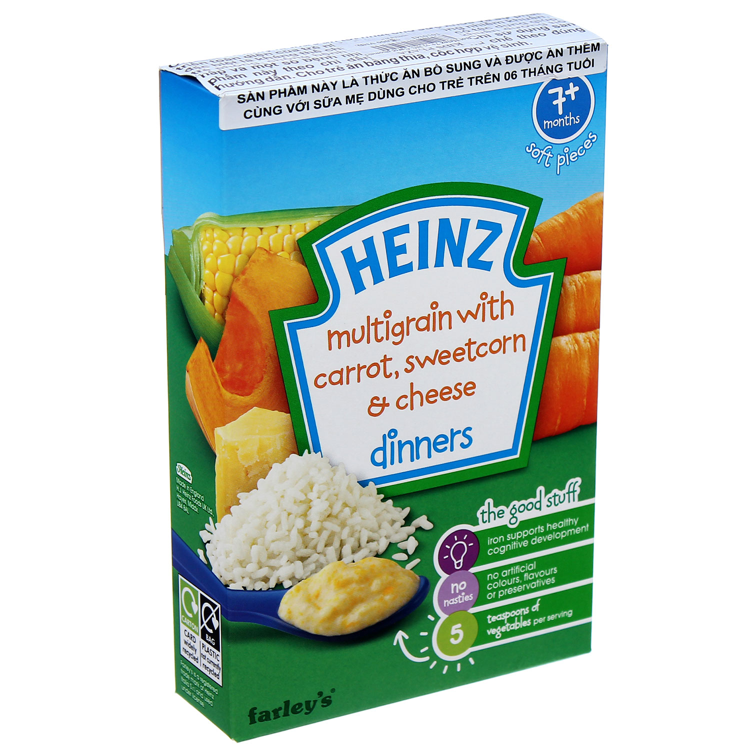bột Heinz vị ngũ cốc, cà rốt, pho mai, bắp ngọt nghiền
