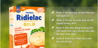 Cách chế biến bột ăn dặm Ridielac cá hồi bông cải xanh cho bé tăng cân
