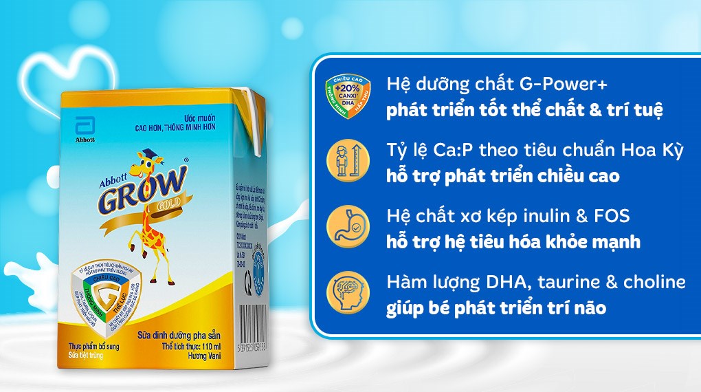 Sữa Abbott Grow pha sẵn tiện lợi dinh dưỡng cho bé từ 1 tuổi