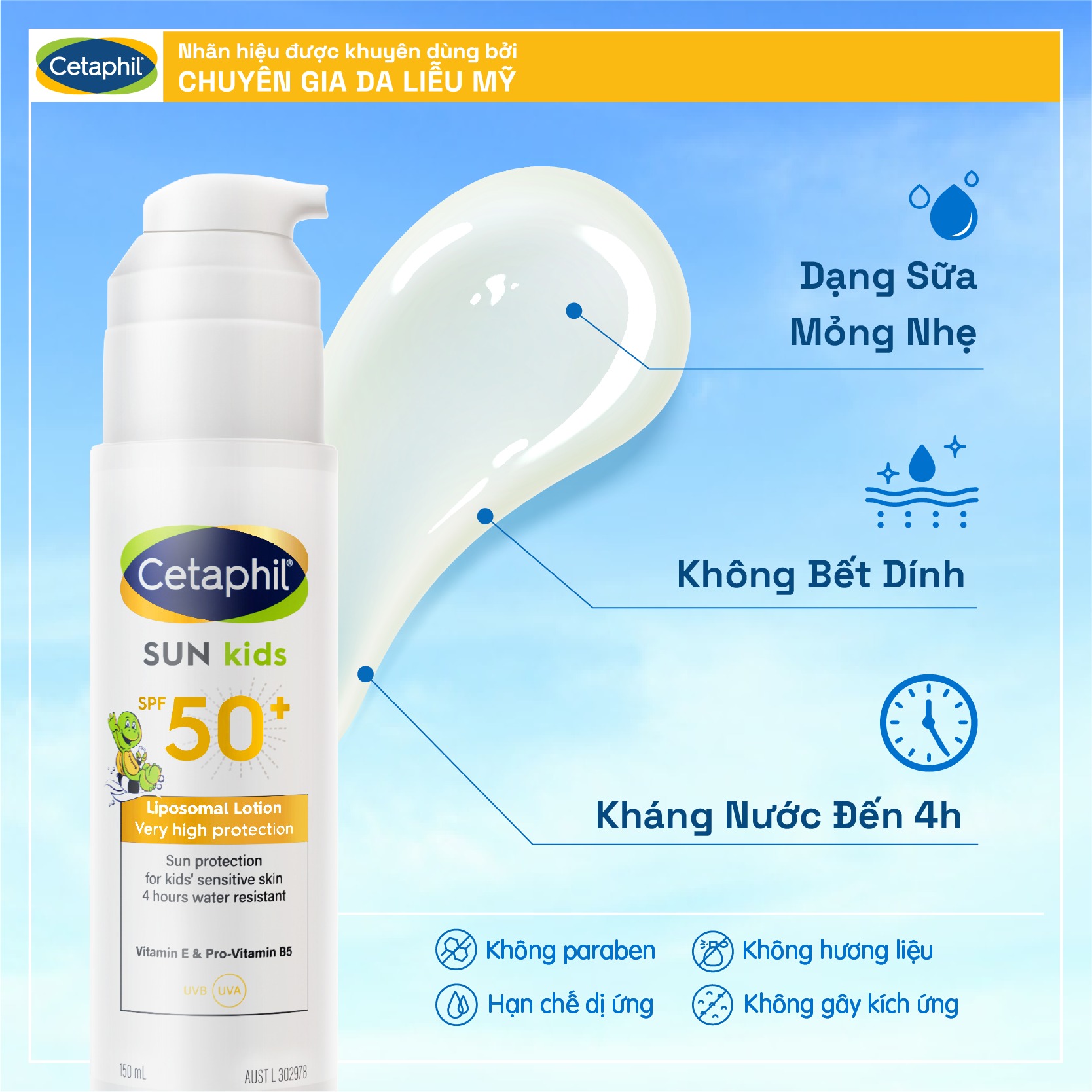 Sữa chống nắng Cetaphil không bết dính, thấm nước tốt