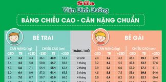 Bảng chiều cao cân nặng theo chỉ số BMI cho trẻ em