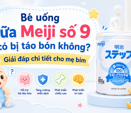 Bé uống Meiji số 9 có bị táo bón không? Giải đáp chi tiết cho mẹ bỉm sua-meiji-co-tao-bon-khong