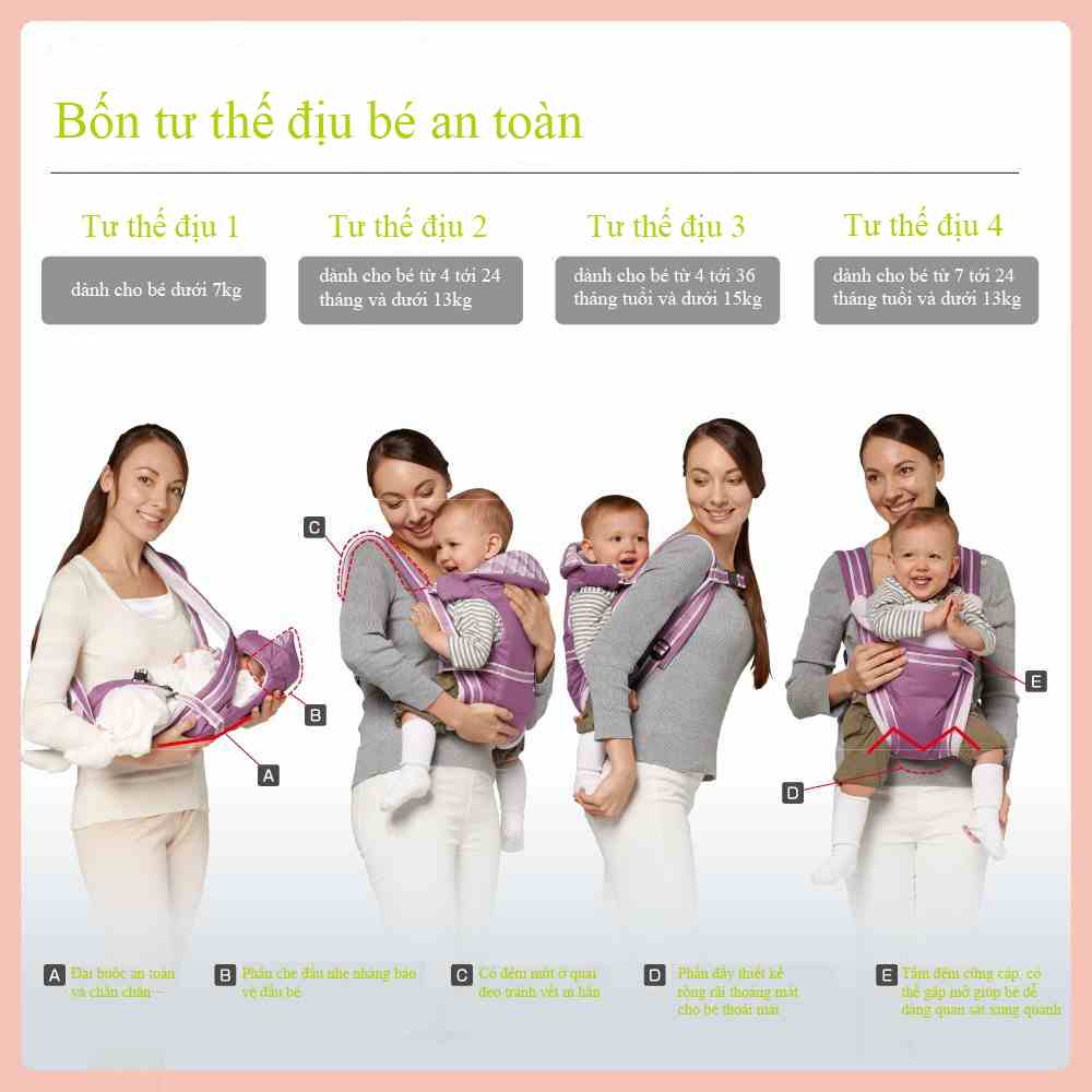 4 tư thế địu cho bé